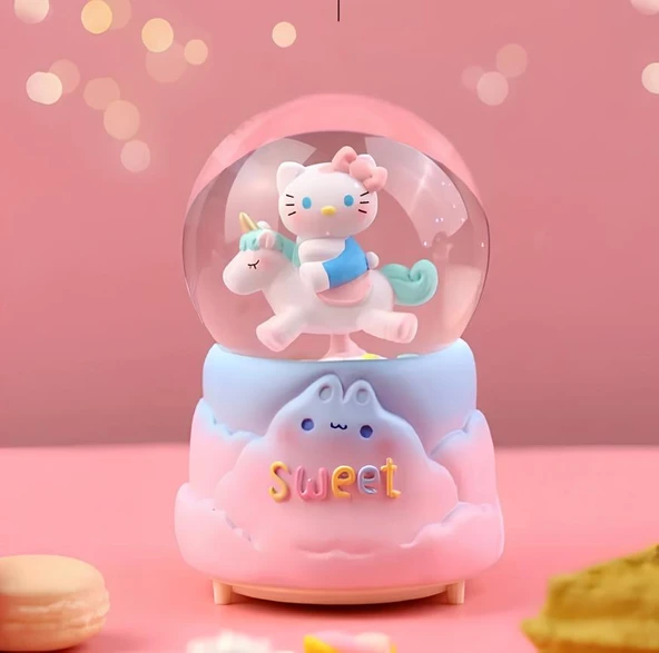 Hello Kitty İçi Dönmeli Püskürtmeli Işıklı Müzikli Kar Küresi Büyük Boy Model 2 ürün görseli 1