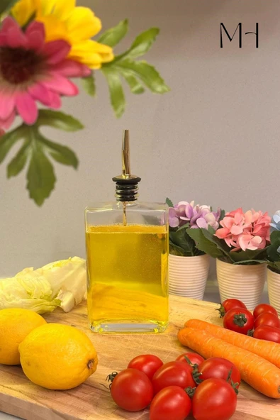 MAKRİ HOME 350 ml Gold Kapaklı, Otantik Ve Şık Cam Yağdanlık , Sızdırmaz,sağlıklı Sticker ürün görseli 1