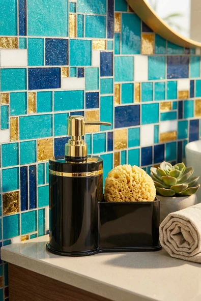 MAKRİ HOME Mutfak Veya Banyo İçin Şık Altın Rengi Detaylı Süngerlikli Sıvı Sabunluk , Yerli Üretim ürün görseli 1