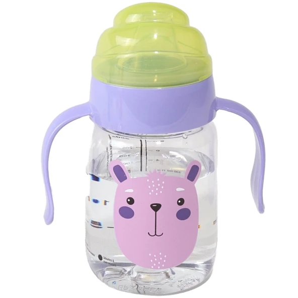 Bebekevi Unisex Yeşil Mor kulplu Ayılı Desenli Suluk 6+ Ay ürün görseli 1