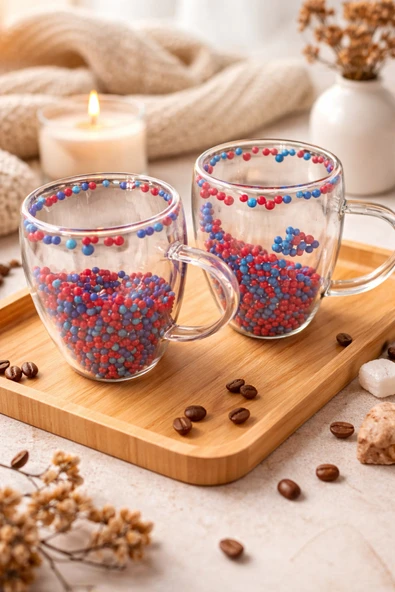 MAKRİ HOME 2 Adet Taraftar Kupa Bordo Mavi, 350 ml | Cidarlı Cam Taraftar Bardak ürün görseli 1