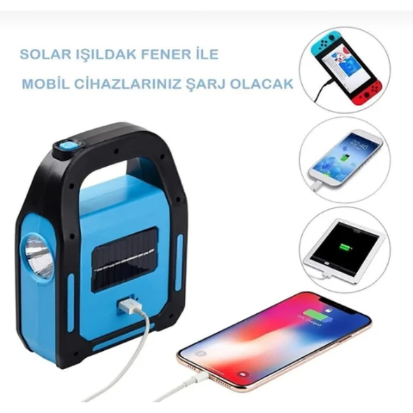 Güneş Enerjili Işıldak ve Powerbank Özellikli Kamp Lambası ürün görseli 1