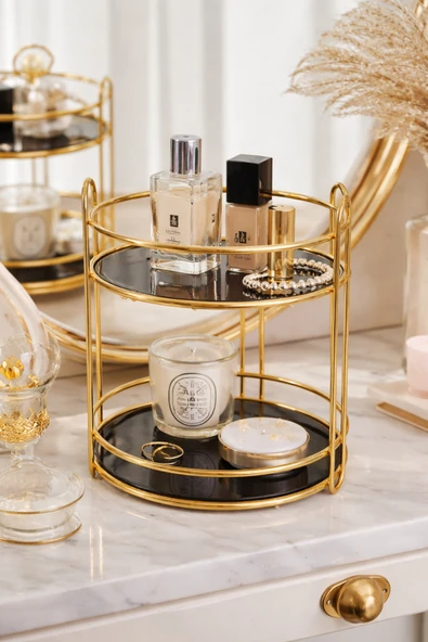 MAKRİ HOME 2 Katlı Gold Metal Organizer, Sunumluk, İkramlık , 27,5 cm yükseklik, 22,5 cm Çap ürün görseli 1