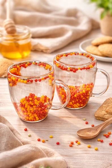 MAKRİ HOME 2 Adet Taraftar Kupa Sarı Kırmızı, 350 ml | Cidarlı Cam Taraftar Bardak ürün görseli 1