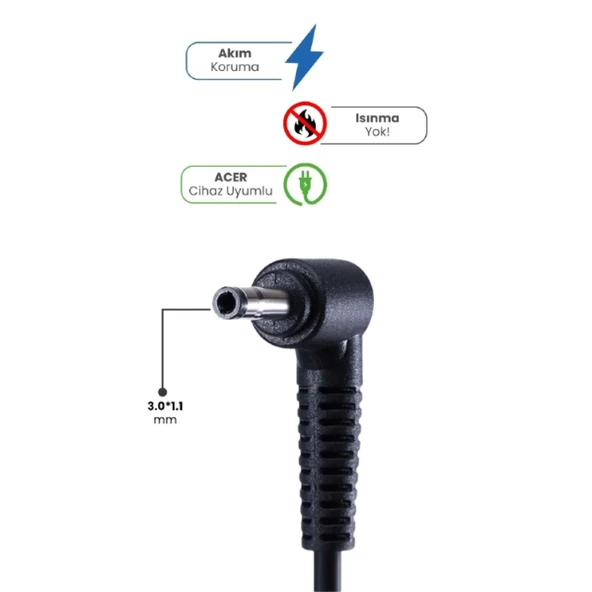 19V 3.42A 3.0 * 1.1mm 65W ACER İçin Laptop Adaptör ürün görseli 1