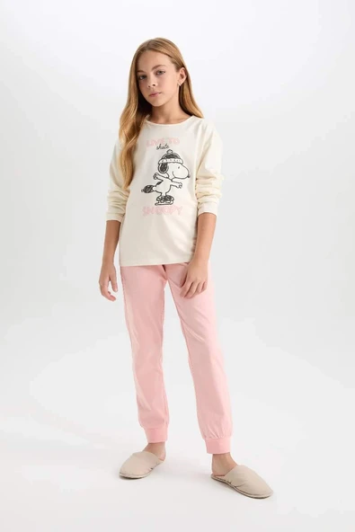 D9176 Snoopy Uzun Kollu Üst Beli Lastikli Uzun Alt Pijama Takımı ürün görseli 1