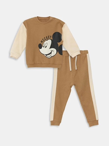 LCW baby Kahverengi Mickey Mouse Baskılı Erkek Bebek Eşofman Takım ürün görseli 1