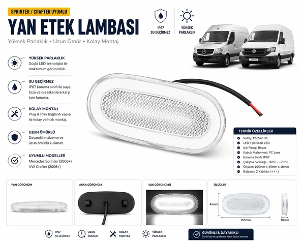 Mega Oto Market 12V LED Yan Etek Lambası Beyaz Neon Araç Altı Aydınlatma 1 Adet - Crafter Sprinter Uyumlu ürün görseli 1