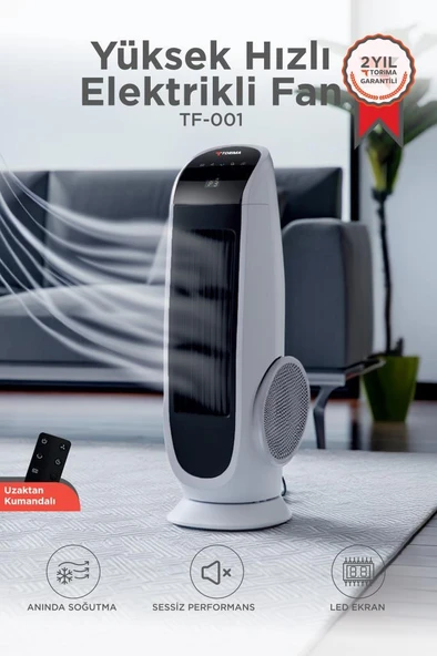 Vantilatör Kule Tipi Uzaktan Kumandalı Dijital Göstergeli Elektrikli Fan TF001 Beyaz ürün görseli 1