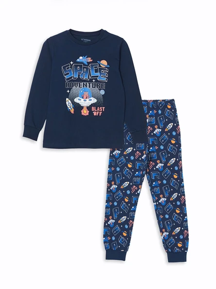 LCW Kids Lacivert Bisiklet Yaka Erkek Çocuk Pijama Takımı ürün görseli 1