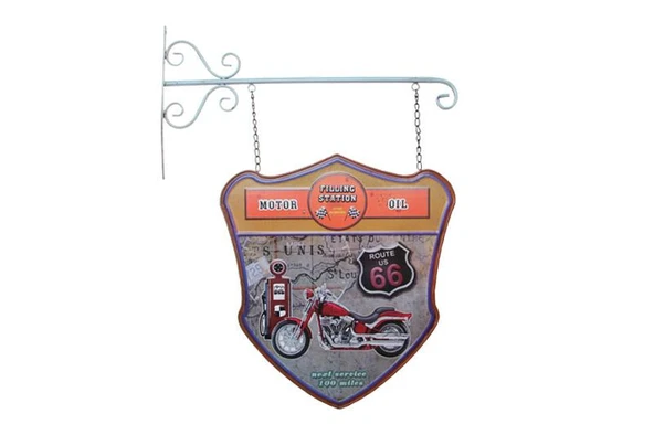 Dekoratif Çift Yönlü Route 66 Temalı Ferforje Askı - Resim 2