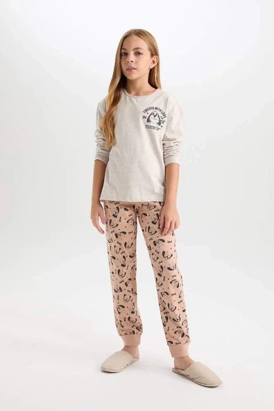 D7744 Desenli Beli Lastikli Pijama Takımı ürün görseli 1