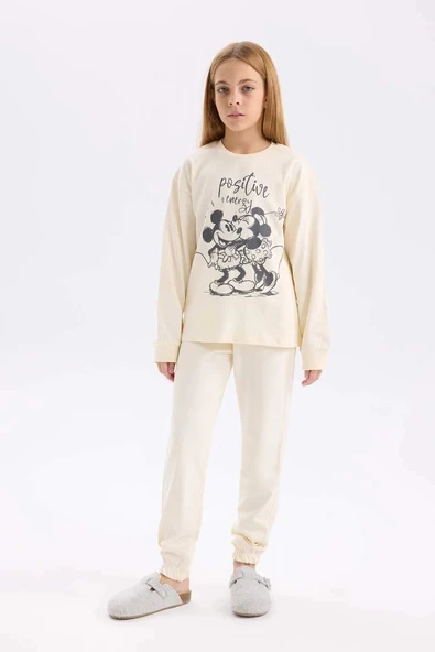 D7751 Disney Mickey & Minnie Bisiklet Yaka Uzun Kollu Üst Uzun Alt Pijama Takımı ürün görseli 1