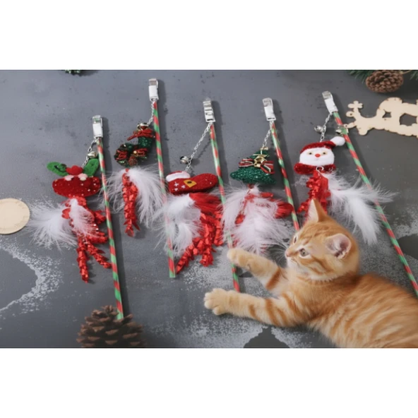 Yılbaşı Temalı Zilli Kedi Oyun Oltası - Resim 4
