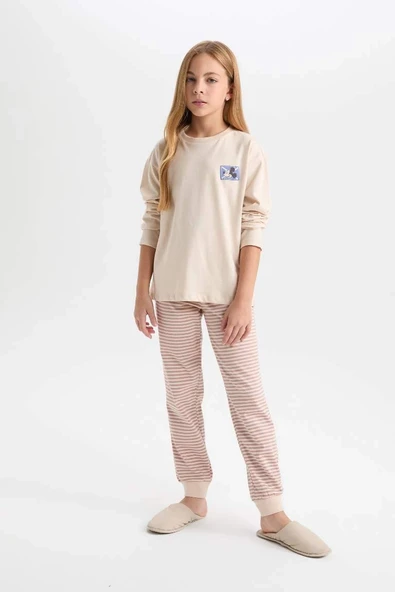 D3748 Disney Mickey & Minnie Uzun Kolu Üst Beli Lastikli Alt Pijama Takım ürün görseli 1