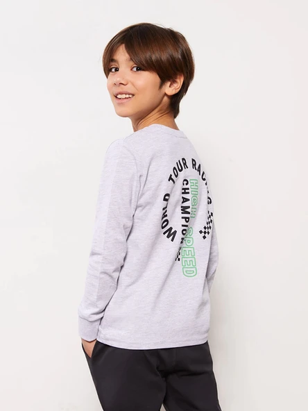 LCW Kids Gri Bisiklet Yaka Baskılı Uzun Kollu Erkek Çocuk Sweatshirt ve Eşofman Altı ürün görseli 1