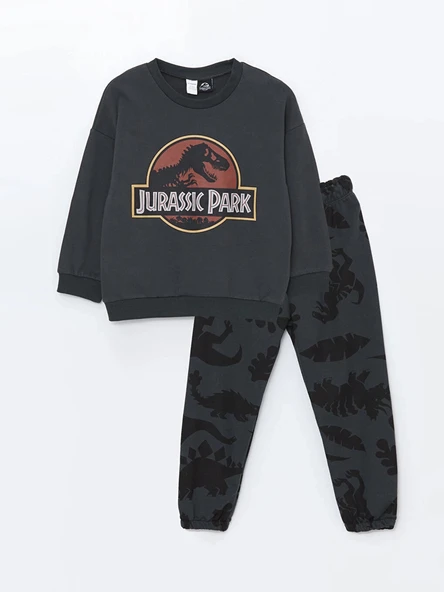 LCW Kids Antrasit Bisiklet Yaka Jurassic Park Baskılı Erkek Çocuk Eşofman Takım ürün görseli 1