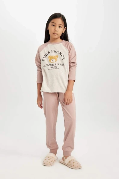 D3726 Baskılı Uzun Kollu Üst Beli Lastikli Uzun Alt Pijama Takım ürün görseli 1