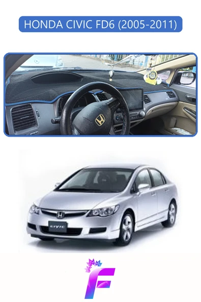 MİRCEM HONDA CIVIC FD6 (2005-2011) Uyumlu Torpido Örtüsü | Yansıma Önleyici | Hızlı Montaj | Koruma | F71 Mavi ürün görseli 1