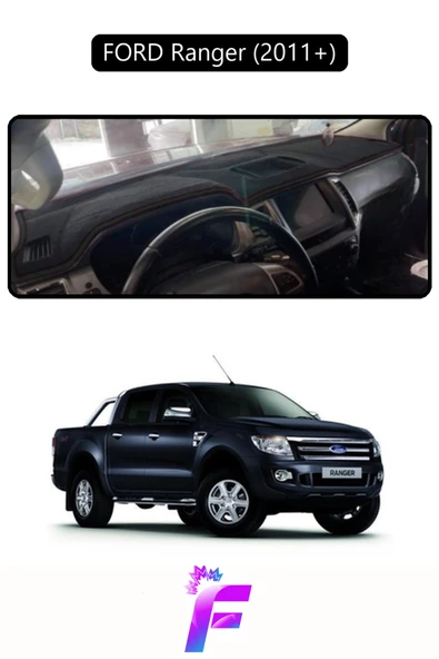 MİRCEM FORD RANGER (2011-2019) Uyumlu Torpido Örtüsü | Yansıma Önleyici | Kolay Montaj | Tam Koruma | F36 Siyah ürün görseli 1