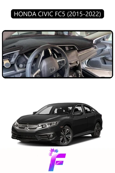 MİRCEM HONDA CIVIC FC5 (2015-2022) Torpido Örtüsü | Güneşten Korur | Kolay Montaj | Tam Uyum | F66 Siyah ürün görseli 1