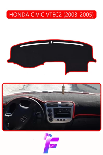 MİRCEM HONDA CIVIC VTEC2 (2003-2005) Uyumlu Torpido Örtüsü | Yansıma Önleyici | Hızlı Montaj | Koruma | F75 Kırmızı ürün görseli 1