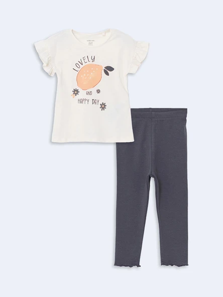 LCW baby BEJ Bisiklet Yaka Baskılı Kız Bebek Pijama Takımı ürün görseli 1