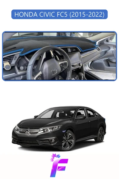 MİRCEM HONDA CIVIC FC5 (2015-2022) Torpido Örtüsü | Güneşten Korur | Kolay Montaj | Tam Uyum | F65 Mavi ürün görseli 1