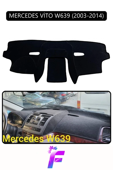 MİRCEM MERCEDES VİTO (2003-2014) Uyumlu Torpido Örtüsü | Kolay Montaj | Yansıma Önleyici | Koruma | G96 Siyah ürün görseli 1
