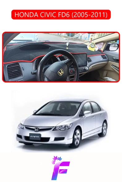 MİRCEM HONDA CIVIC FD6 (2005-2011) Uyumlu Torpido Örtüsü | Yansıma Önleyici | Hızlı Montaj | Koruma | F69 Kırmızı ürün görseli 1