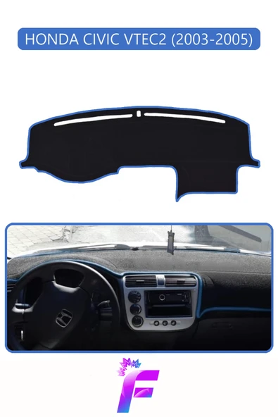 MİRCEM HONDA CIVIC VTEC2 (2003-2005) Uyumlu Torpido Örtüsü | Yansıma Önleyici | Hızlı Montaj | Koruma | F77 Mavi ürün görseli 1