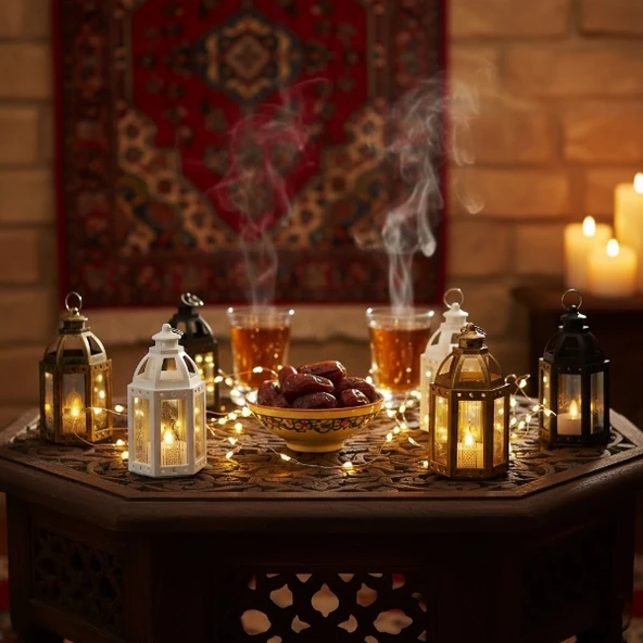 Ramazan Temalı Büyük Altıgen Açık Kubbe LED Lamba ürün görseli 1