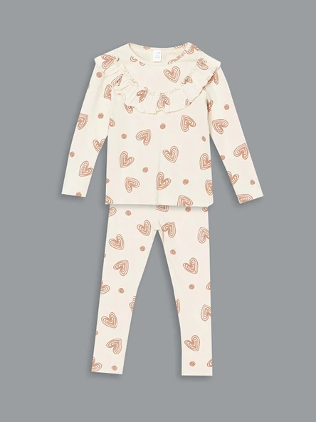 LCW Kids EKRU Bisiklet Yaka Kız Çocuk Bluz ve Tayt 2'li ürün görseli 1