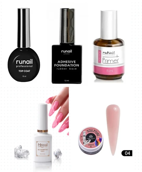 Kalıcı Oje Set 2 ( Runail Top + Base Coat + Primer 15ml) + Blooming Jel 15ml + Hamur Jeli 15ml Nude ürün görseli 1