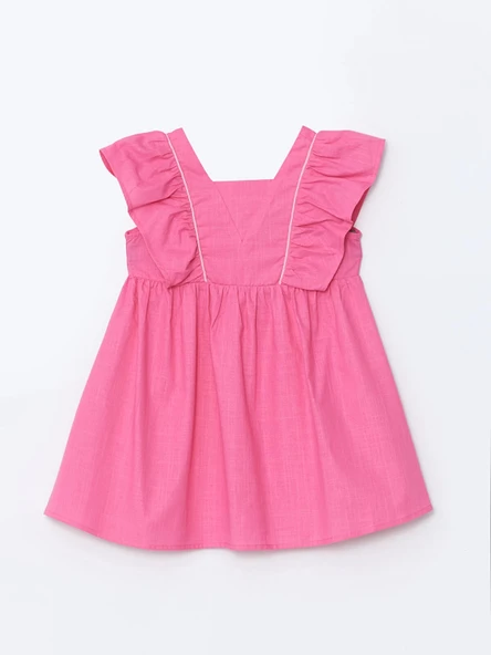 LCW Kids PEMBE Kare Yaka Keten Kız Çocuk Elbise ürün görseli 1