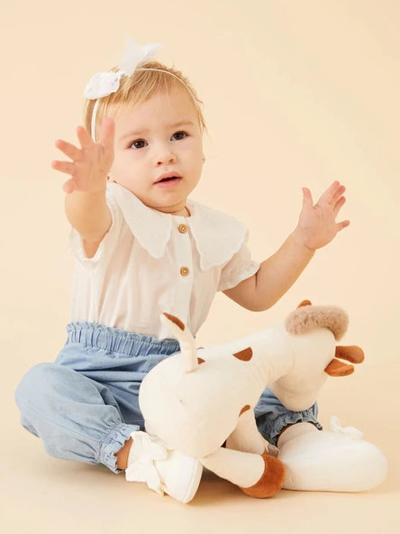 LCW baby EKRU Bisiklet Yaka Kız Bebek Basic Bluz ve Pantolon 2'li ürün görseli 1