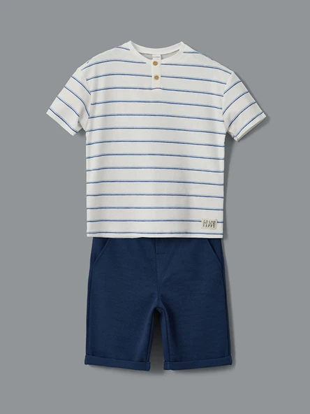 LCW Kids EKRU Çizgili Erkek Çocuk Tişört ve Pantolon 2'li ürün görseli 1