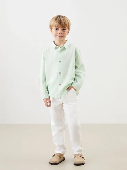LCW Kids YEŞİL Basic Erkek Çocuk Gömlek ve Pantolon 2'li ürün görseli 1