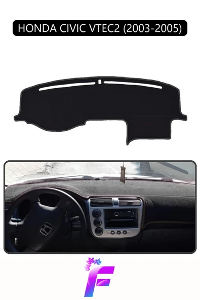MİRCEM HONDA CIVIC VTEC2 (2003-2005) Uyumlu Torpido Örtüsü | Yansıma Önleyici | Hızlı Montaj | Koruma | F78 Siyah ürün görseli 1