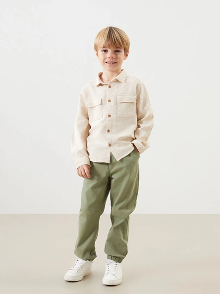 LCW Kids GRİ Basic Uzun Kollu Erkek Çocuk Gömlek ve Pantolon 2'li ürün görseli 1