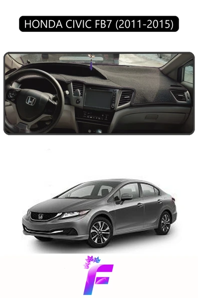 MİRCEM HONDA CIVIC FB7 (2011-2015) Torpido Örtüsü | Güneşten Korur | Kolay Montaj | Tam Uyum | F60 Siyah ürün görseli 1