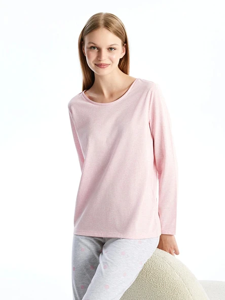 LCW DREAM Gri Bisiklet Yaka Düz Uzun Kollu Kadın Pijama Takımı ürün görseli 1