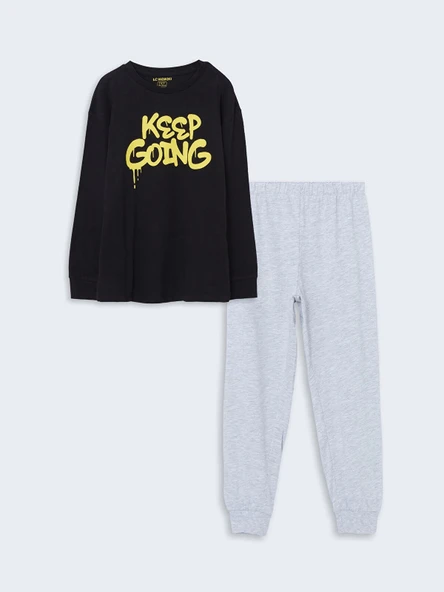 LCW Kids SİYAH Bisiklet Yaka Erkek Çocuk Pijama Takımı ürün görseli 1