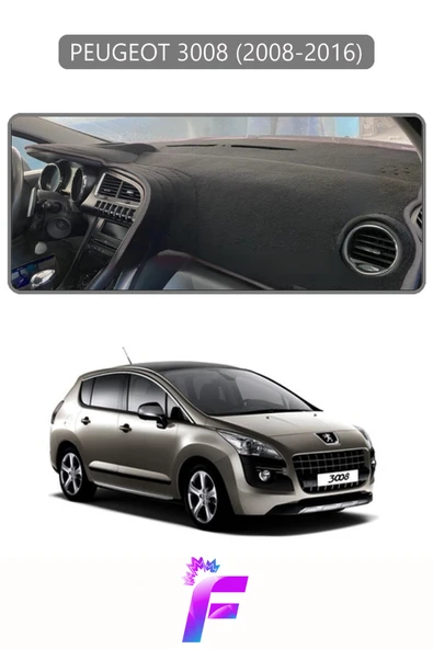 MİRCEM PEUGEOT 3008 (2008-2016) Uyumlu Torpido Örtüsü | Yansıma Önleyici | Tam Koruma | Kolay Montaj | J8 Gri ürün görseli 1