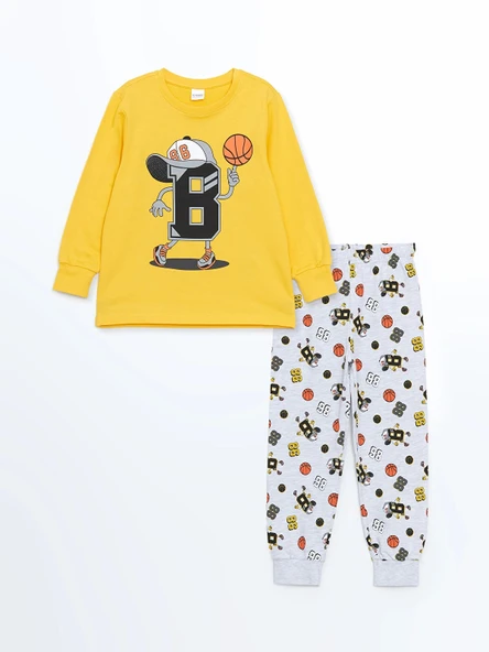 LCW Kids SARI Bisiklet Yaka Erkek Çocuk Pijama Takımı ürün görseli 1