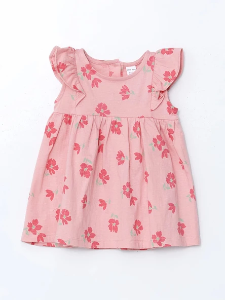 LCW baby PEMBE Bisiklet Yaka Çiçekli Kız Bebek Elbise ürün görseli 1