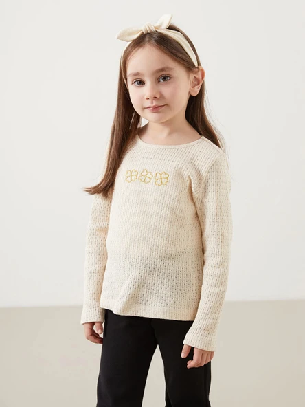 LCW Kids BEJ Bisiklet Yaka Kız Çocuk Bluz ve Tayt Pantolon 2'li ürün görseli 1
