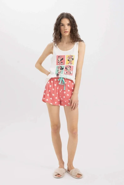 Defacto B8740 Kırmızı Fall in Love Pijama Takım Disney Mickey & Minnie Atlet Şort Beli Lastikli Alt ürün görseli 1