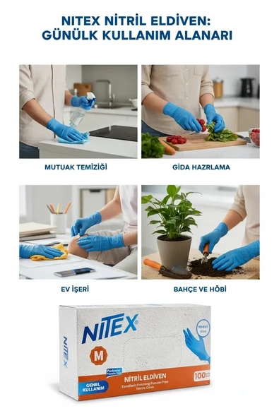 Nitex Nitril Medium Mavi Eldiven 100'lü 1 Paket ürün görseli 1