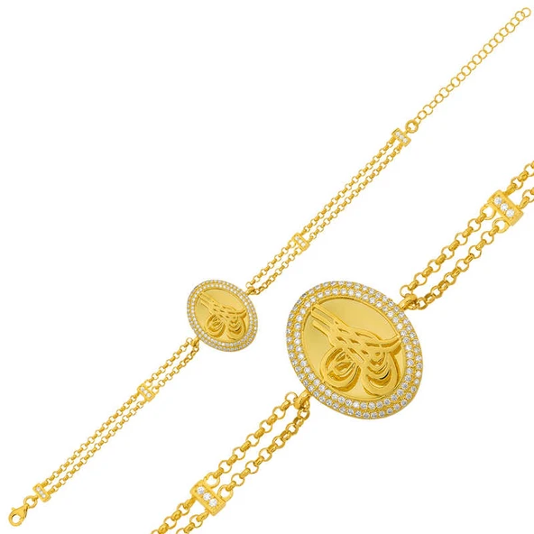 925 Ayar Gümüş Gold Tuğralı Bileklik ürün görseli 1